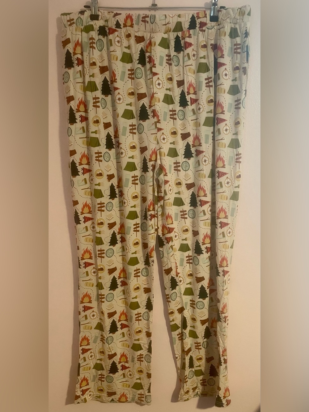 Unisex Bamboo Cream Camping-Print Pajama Pants - Outdoor Motif